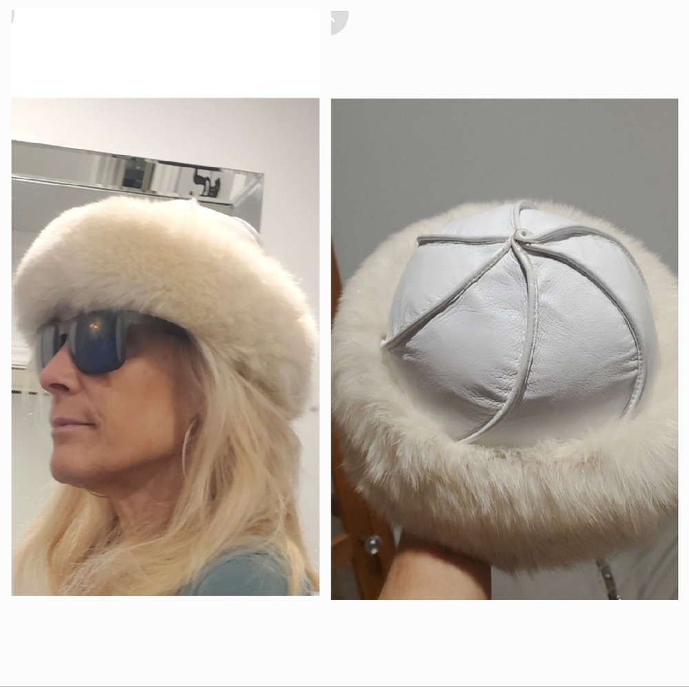 Vintage Ravel Cream Fox Fur & White Leather Cloche Hat
